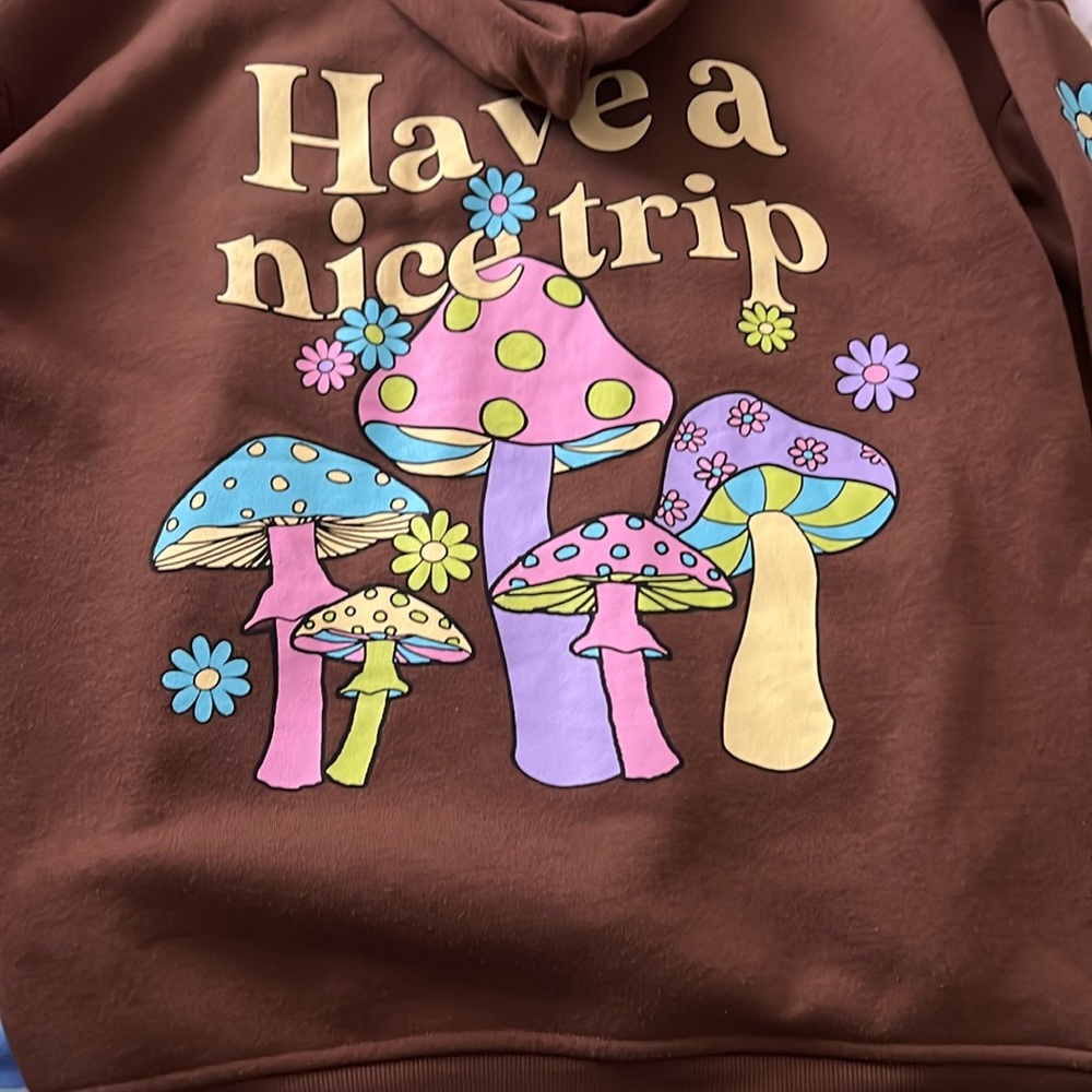 Brown and Pink Retro Sweatshirt with Psychedelic Design